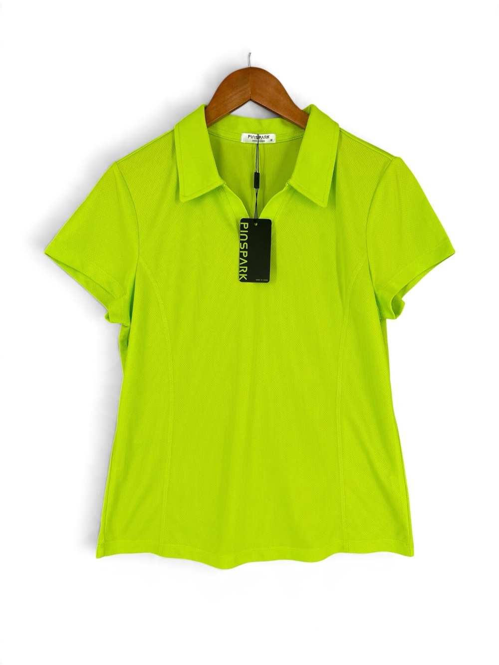 Pinspark Women’s Lime Green Golf Polo Shirt Moisture‑Wicking Mesh Size Medium